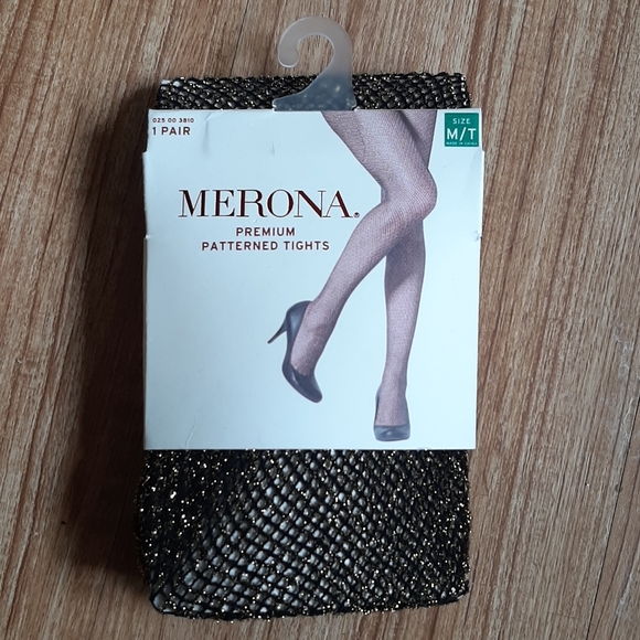 Merona black and gold fishnet footed tights - Picture 1 of 3